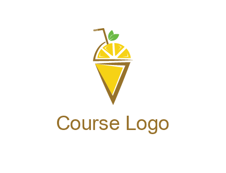 lemon with leaves and straw on cone