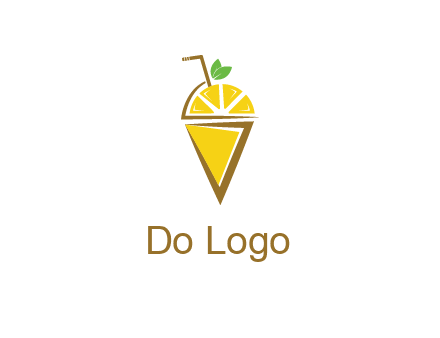lemon with leaves and straw on cone