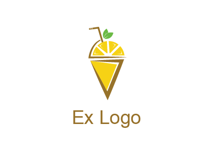 lemon with leaves and straw on cone