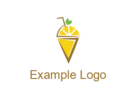 lemon with leaves and straw on cone
