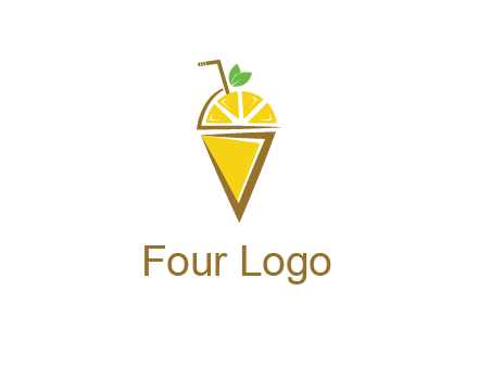 lemon with leaves and straw on cone