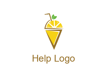 lemon with leaves and straw on cone