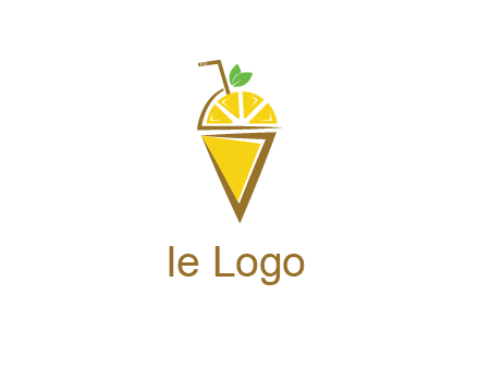 lemon with leaves and straw on cone