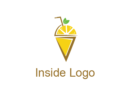 lemon with leaves and straw on cone