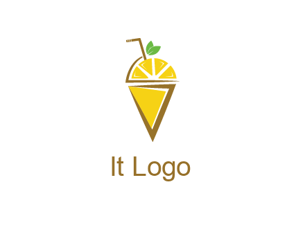 lemon with leaves and straw on cone