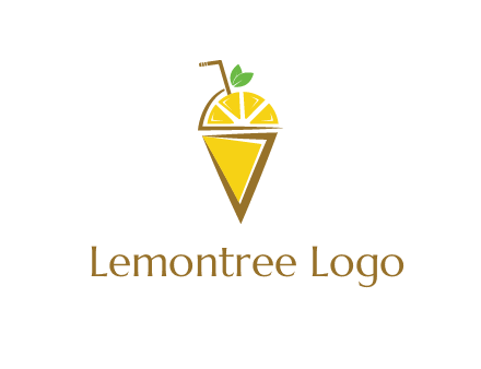 lemon with leaves and straw on cone