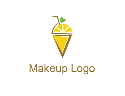 lemon with leaves and straw on cone