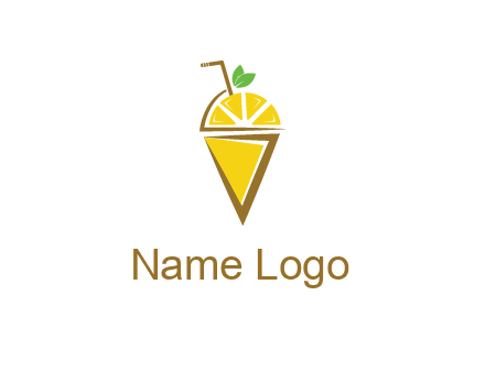 lemon with leaves and straw on cone