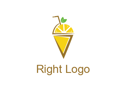 lemon with leaves and straw on cone