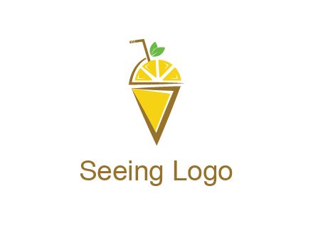 lemon with leaves and straw on cone