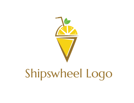 lemon with leaves and straw on cone
