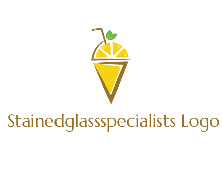 lemon with leaves and straw on cone