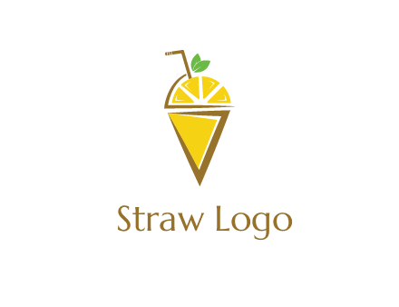 lemon with leaves and straw on cone