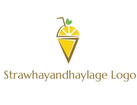 lemon with leaves and straw on cone
