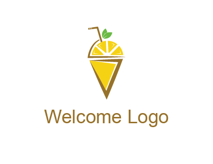 lemon with leaves and straw on cone
