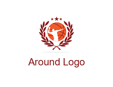 negative spacing basketballer in basketball with leaves and star