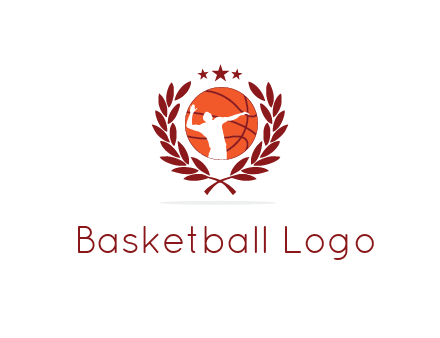 negative spacing basketballer in basketball with leaves and star