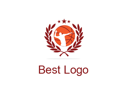 negative spacing basketballer in basketball with leaves and star