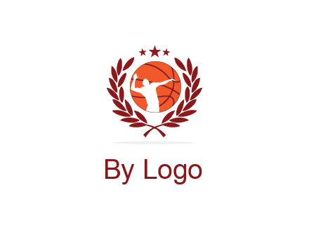 negative spacing basketballer in basketball with leaves and star