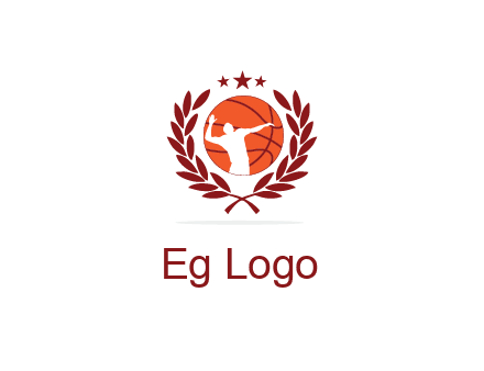 negative spacing basketballer in basketball with leaves and star