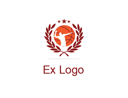 negative spacing basketballer in basketball with leaves and star