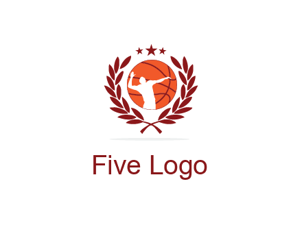 negative spacing basketballer in basketball with leaves and star
