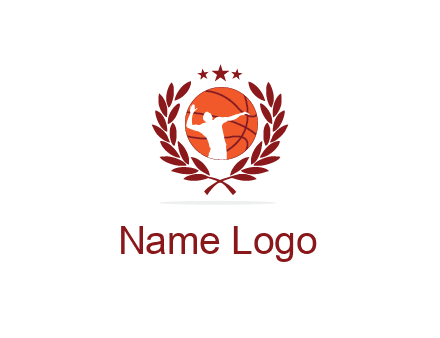 negative spacing basketballer in basketball with leaves and star