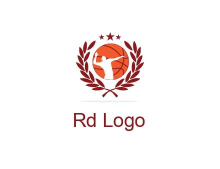 negative spacing basketballer in basketball with leaves and star