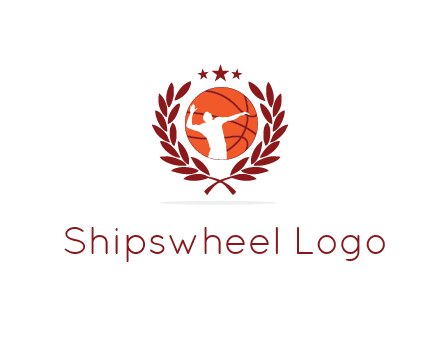 negative spacing basketballer in basketball with leaves and star
