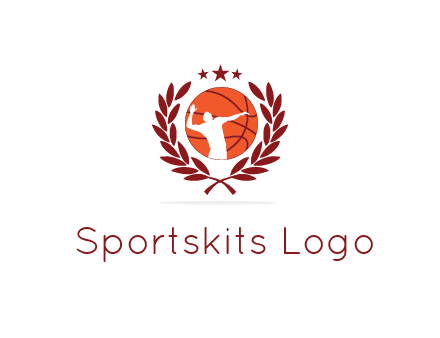 negative spacing basketballer in basketball with leaves and star