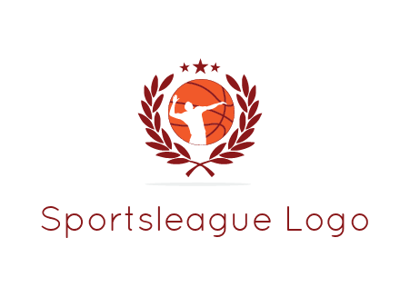 negative spacing basketballer in basketball with leaves and star