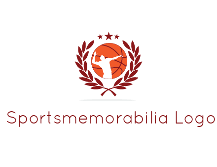 negative spacing basketballer in basketball with leaves and star