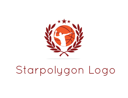 negative spacing basketballer in basketball with leaves and star