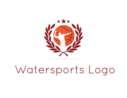 negative spacing basketballer in basketball with leaves and star