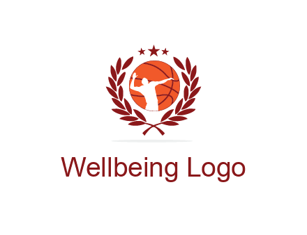negative spacing basketballer in basketball with leaves and star