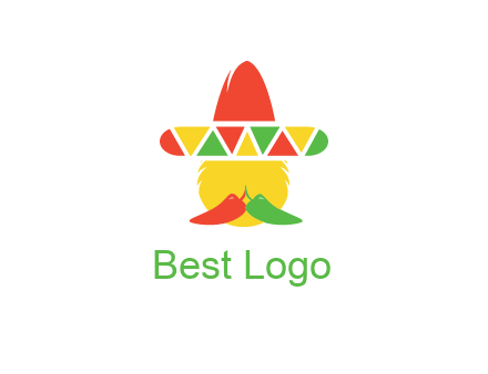 polygonal Mexican hat with chilies as moustache 
