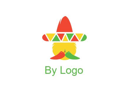 polygonal Mexican hat with chilies as moustache 