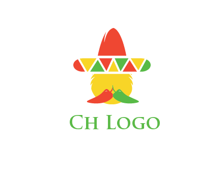 polygonal Mexican hat with chilies as moustache 