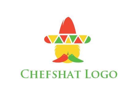 polygonal Mexican hat with chilies as moustache 