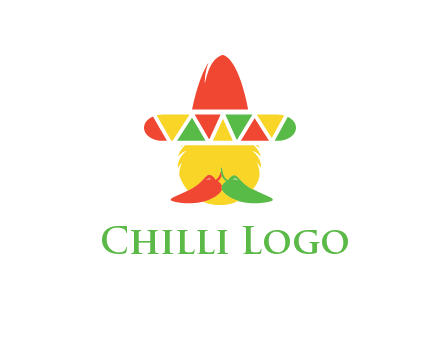 polygonal Mexican hat with chilies as moustache 