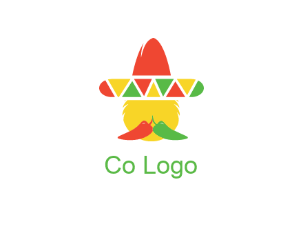 polygonal Mexican hat with chilies as moustache 