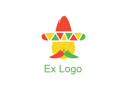 polygonal Mexican hat with chilies as moustache 