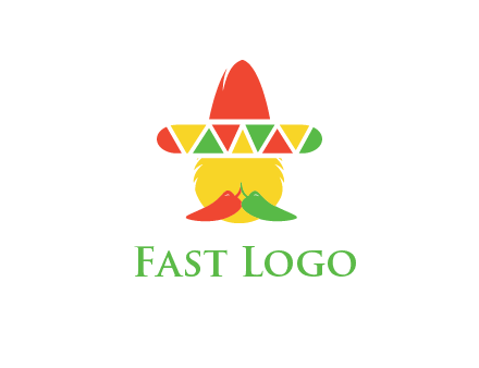 polygonal Mexican hat with chilies as moustache 