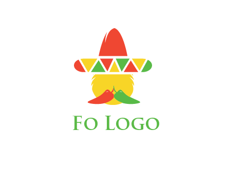 polygonal Mexican hat with chilies as moustache 