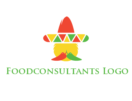 polygonal Mexican hat with chilies as moustache 