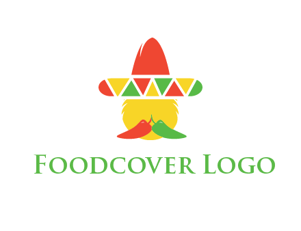 polygonal Mexican hat with chilies as moustache 
