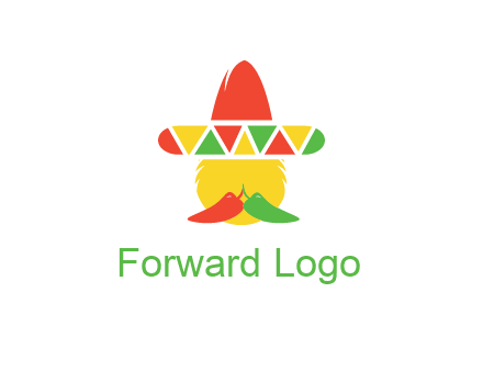 polygonal Mexican hat with chilies as moustache 