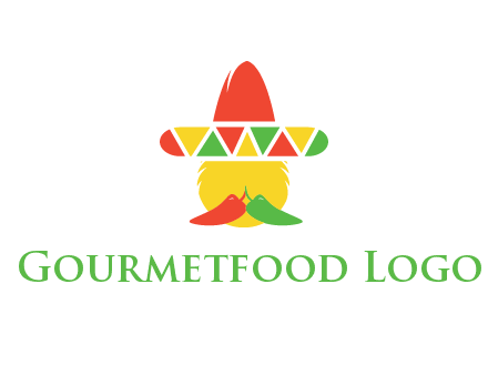 polygonal Mexican hat with chilies as moustache 