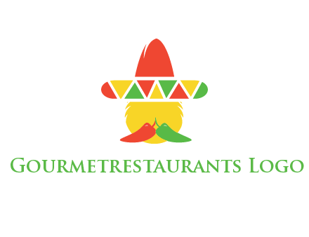 polygonal Mexican hat with chilies as moustache 