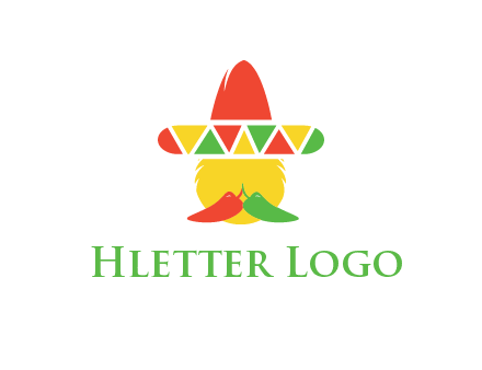 polygonal Mexican hat with chilies as moustache 